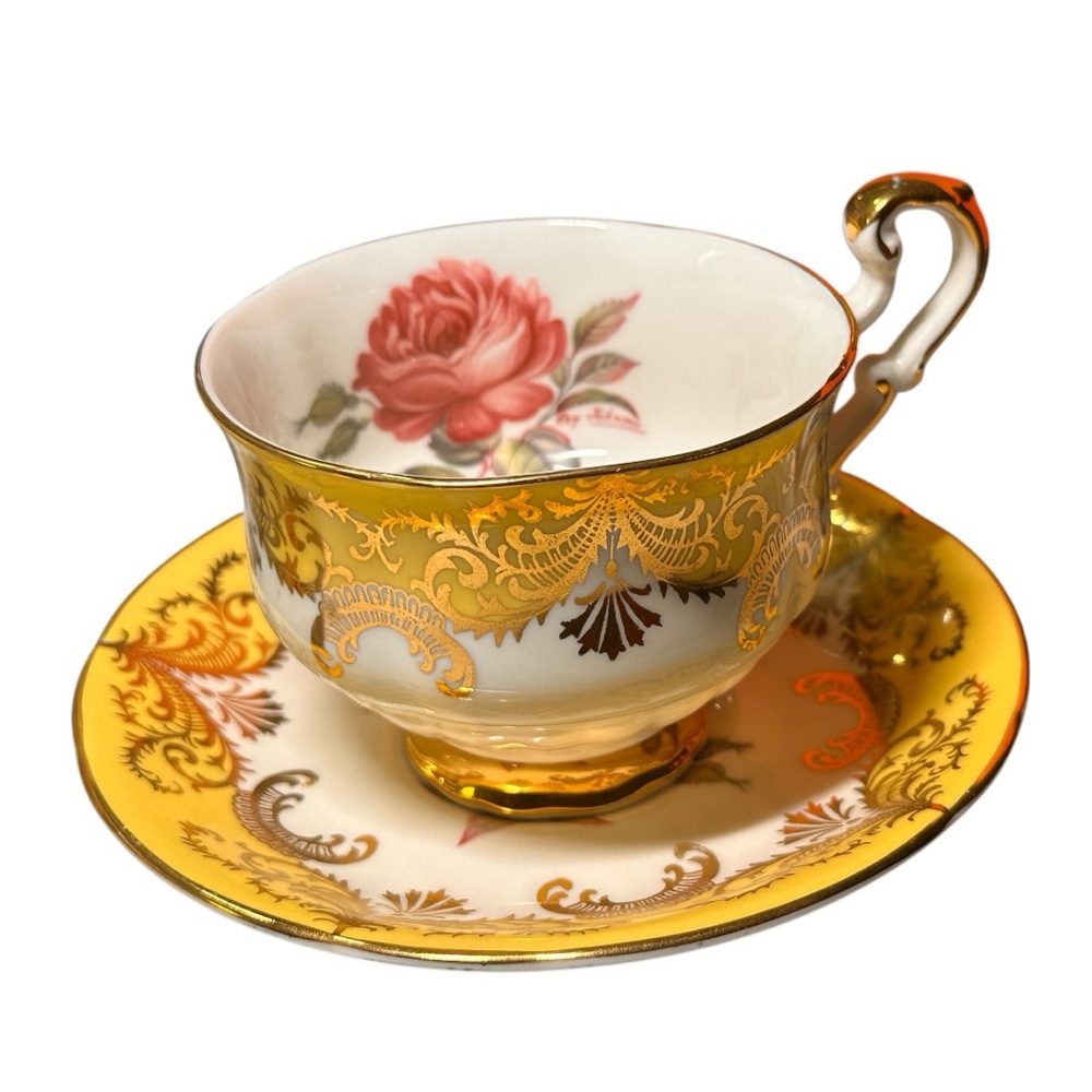 Vintage Yellow/Gold Paragon Antique Rose Tea Cup and Saucer (EUC)